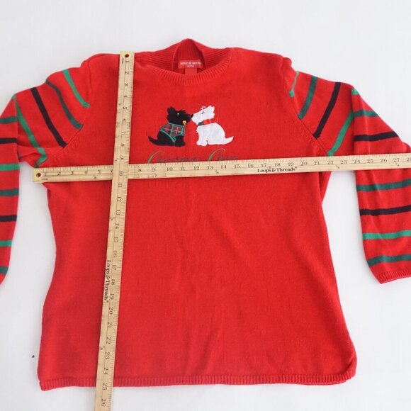 Vintage Merry Bright Red Embroidered Kissing Dogs Christmas Cheer Sweater PXL - Picture 12 of 12